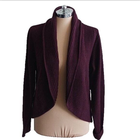 H&M Ribbed Draped Cardigan Sweater Top Sz.Large Wine Maroon - Picture 1 of 11